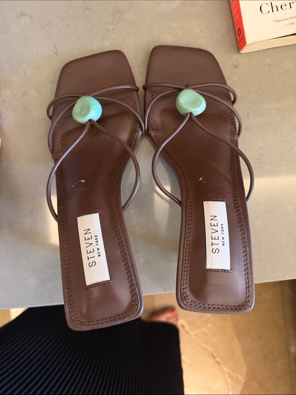 Seven7 Brown Sandals with Mint Accent Bead